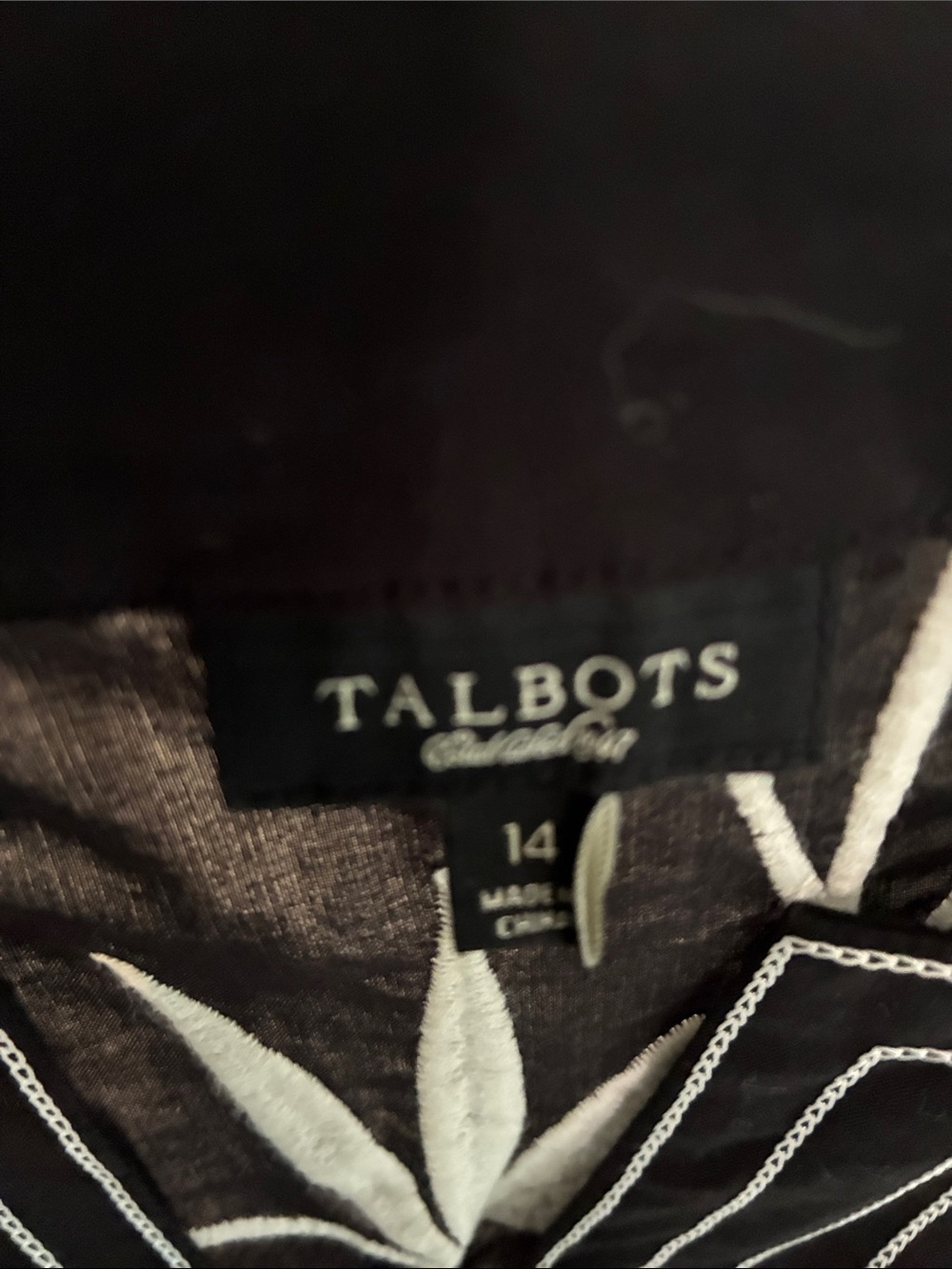Talbots Black Tunic with White Leaf Embroidery - Picture 2 of 2